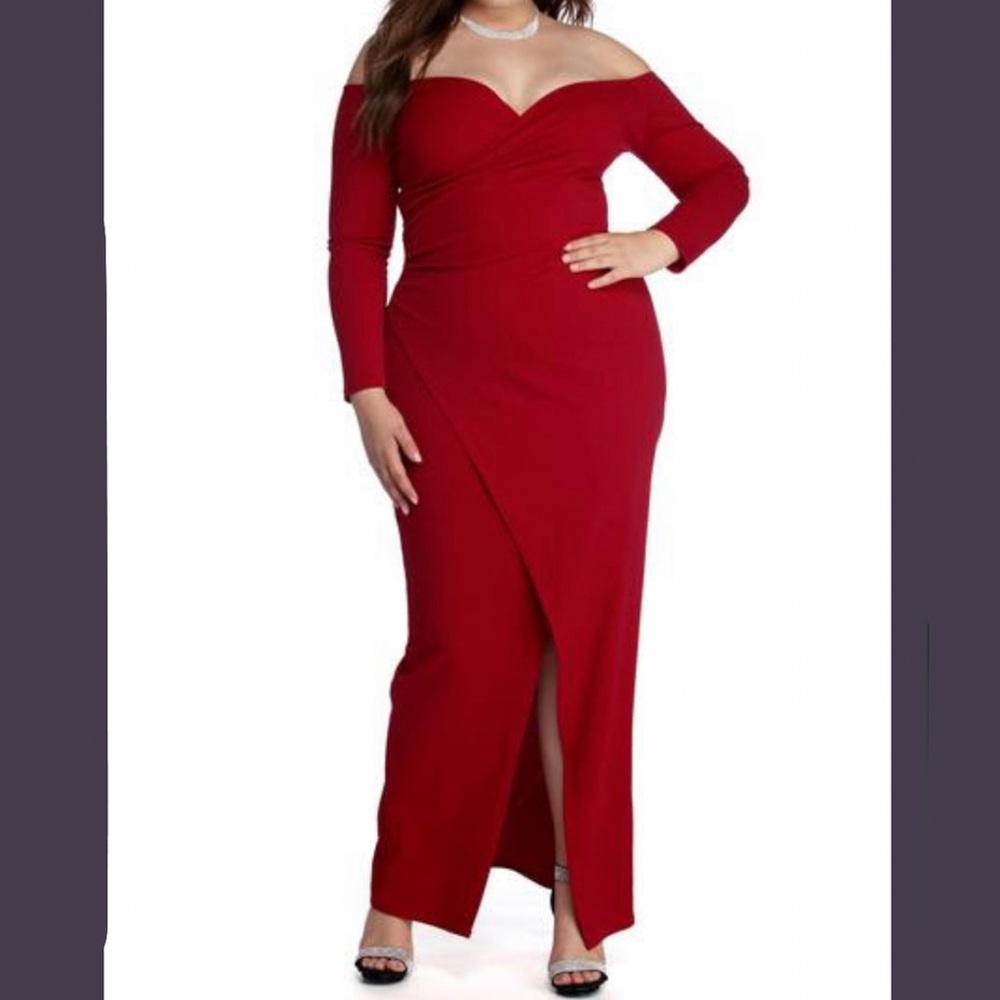 Red Long Sleeve Evening Dress